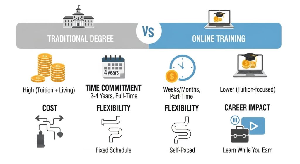 Traditional degree versus online training